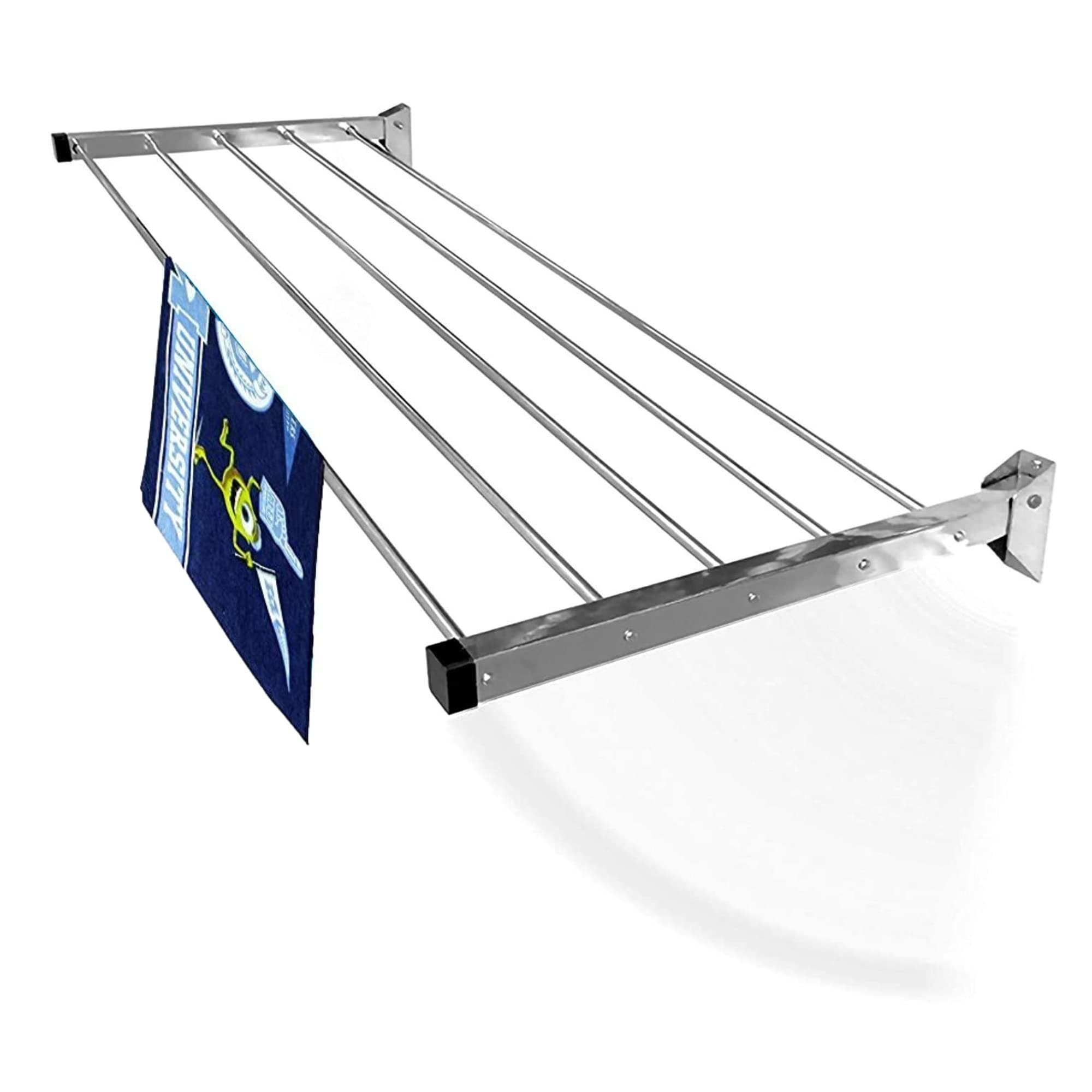 homWell Stainless Steel Heavy Duty 5 Pipe X 3 Feet Wall Mounted Foldable Cloth Drying Stand for Balcony | Cloth Drying Stand
