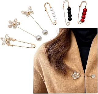 Fapiwen Brooch Pin, Neckline Safety Pin, Small Brooches for Women, Brooch Safety Pins for Women Girls, 6 PCS Brooches and Pins for Women Girls Clothing Dresses Decoration Accessories