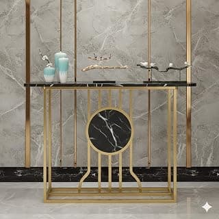 Accent Table, Side Table, Small end Table, and Rectangular Bedside Table with Contemporary Home Accents for The Living Room, Bedroom, Office, and Console Table (Black Gold)