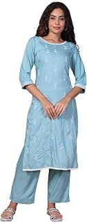 Aurelia Women's Embroidered Straight Rayon Kurta and Trouser Set