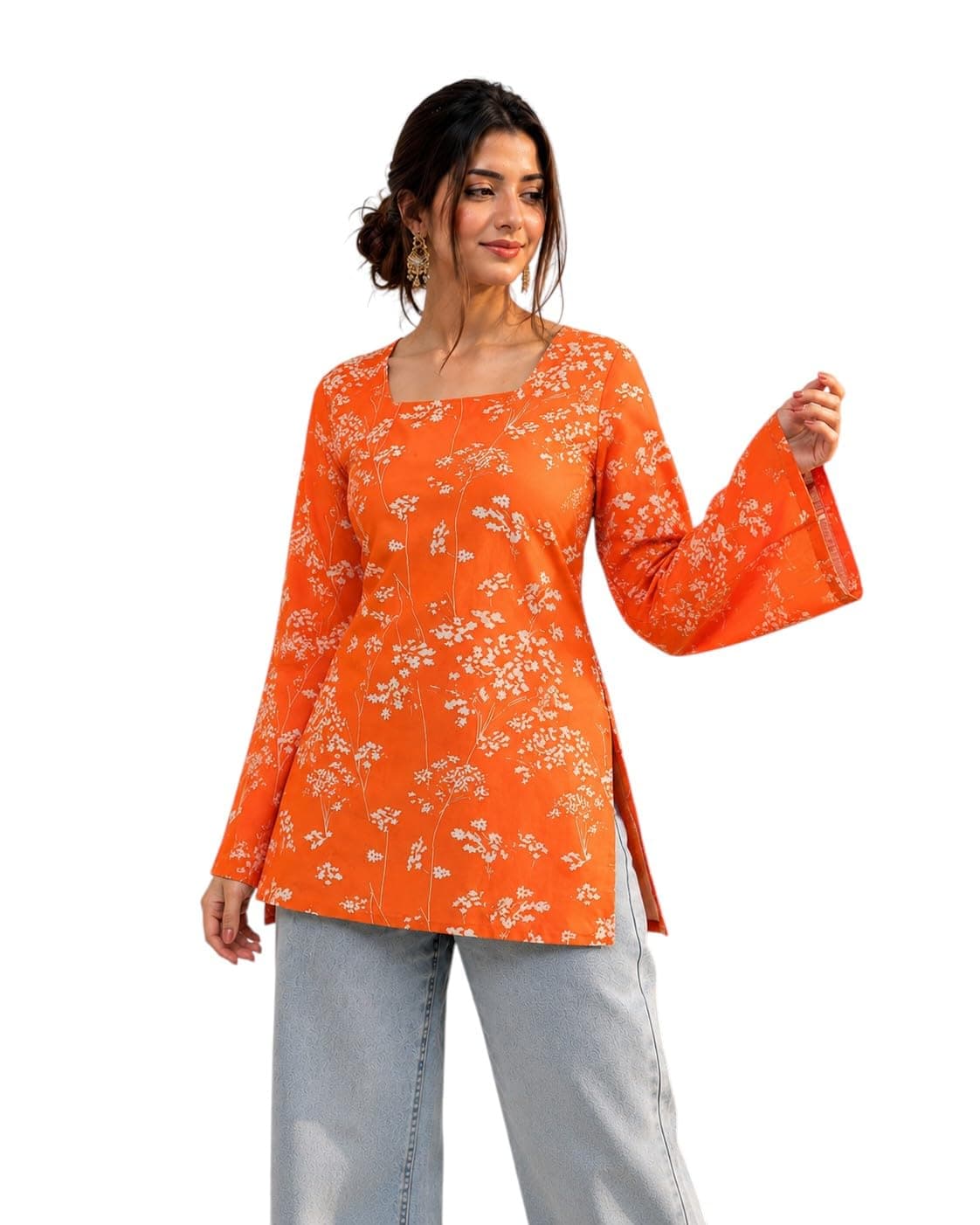 BLACK TEETAR Women's Cotton Printed A-line Straight Short Kurti