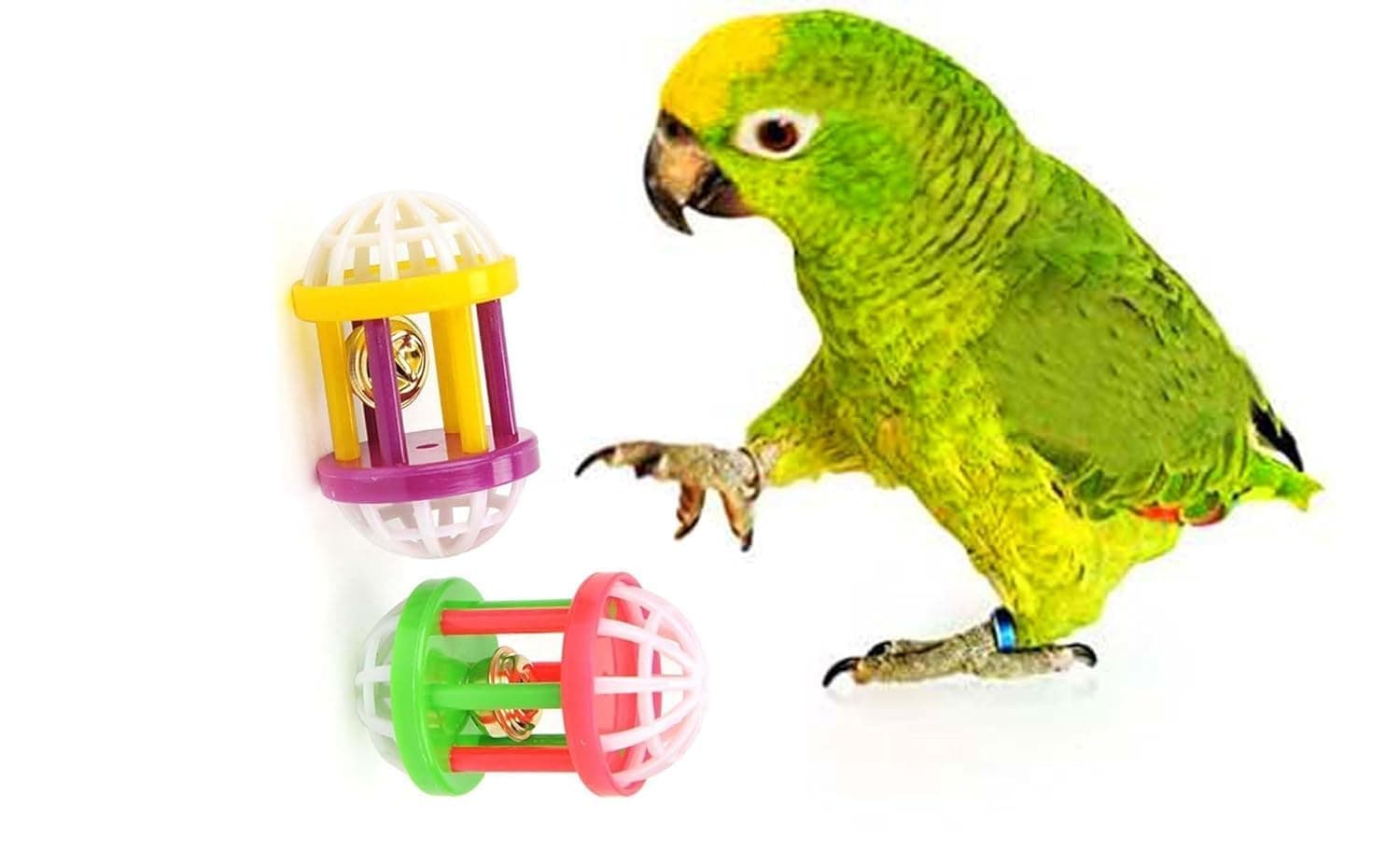Woofy Hollow Rolling Bell Ball Parrot Balls Toy Pet Bird Toy Parrot Chew Cage Fun Toys Parakeet Cockatiel Pet Toy for Lovebird Dog Puppy Cat- 2 Pcs Pack (Cylinder Ball)