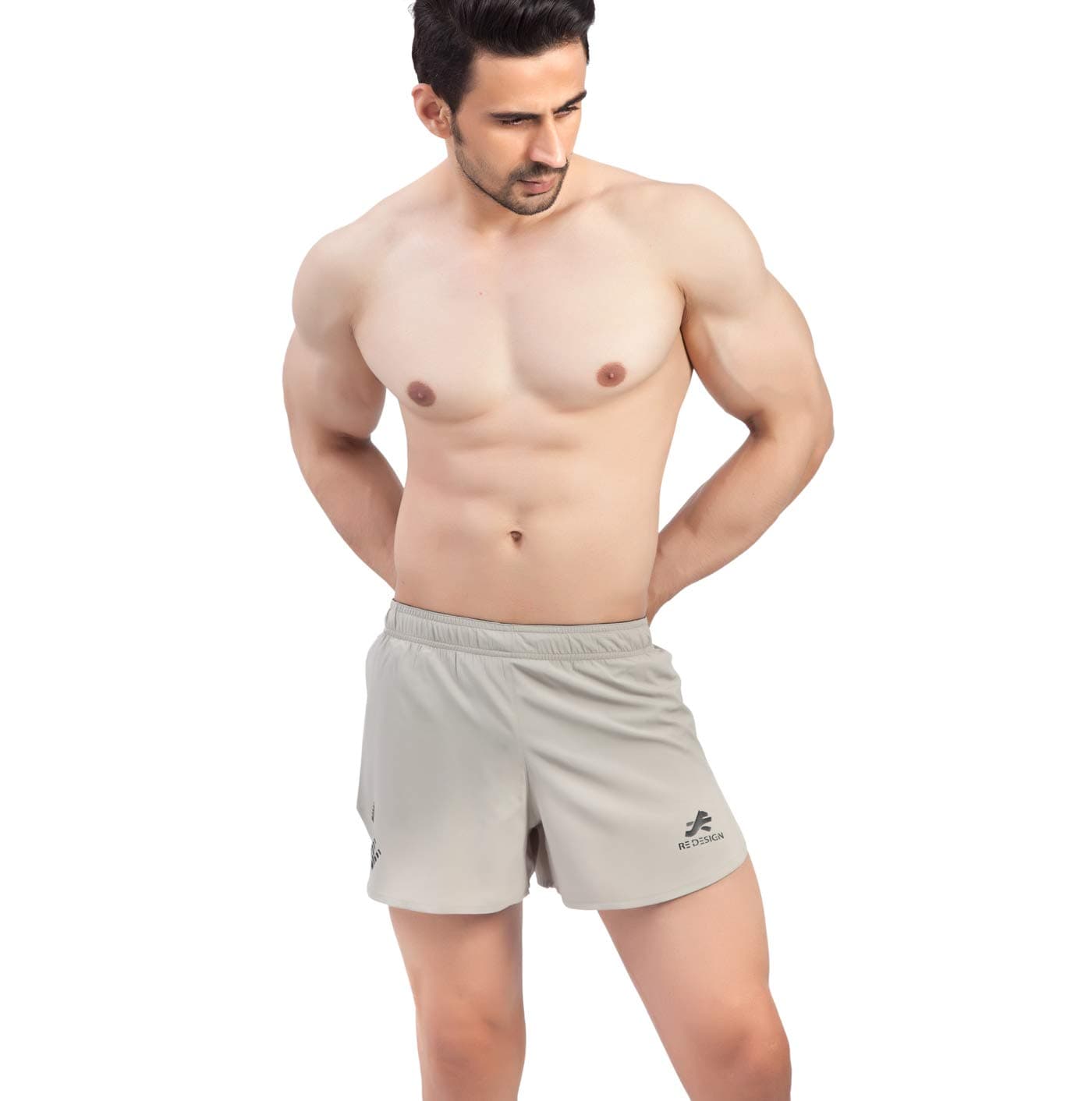 ReDesign Apparels Redesign Mens 3" Ultra Running Marathon Split Shorts with Inner Mesh Liner (X-Large, Beige)