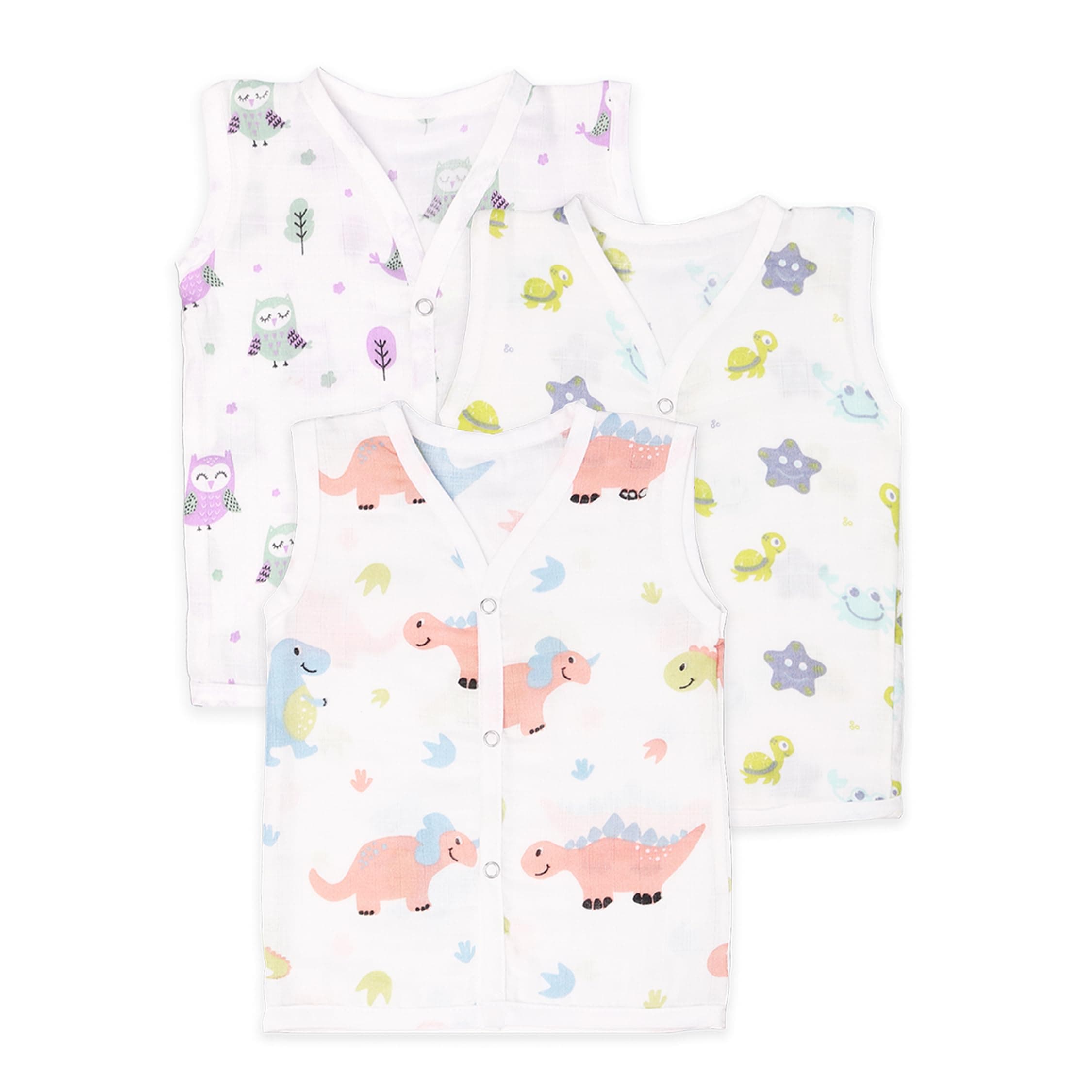 Kidbea Muslin Cotton Baby Jabla for Boys & Girls | Cute Printed Soft V-Neck, Sleeveless Baby Jhabla Vest for Newborns & Infants