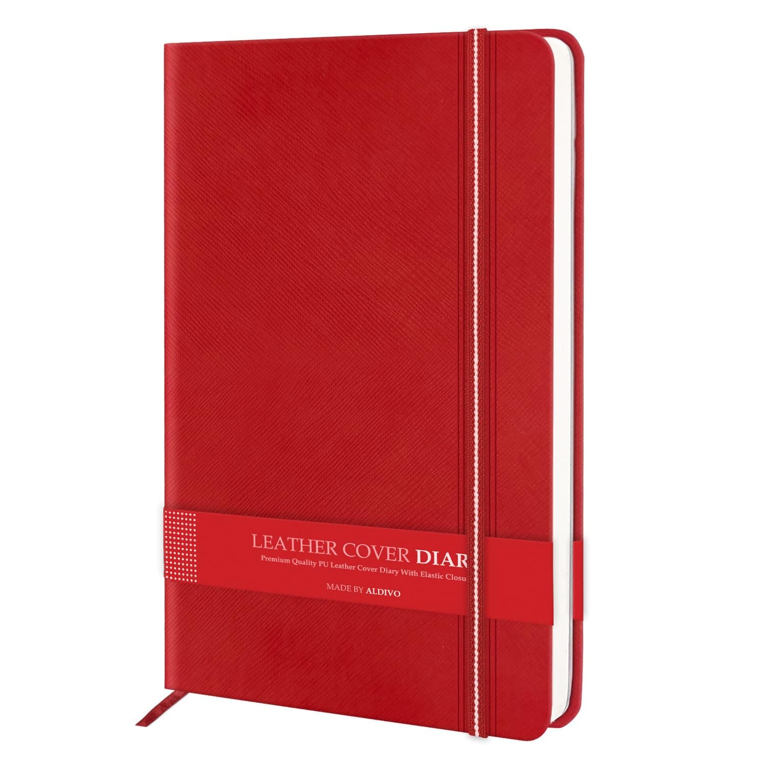ALDIVO Signature Series Red Premium Texture Leather Hard Bound Journal Notebook Diary with Elastic Closure | 192 Dot Grid Pages | Size A5 | Personal Journal Diary for Office, Men and Women
