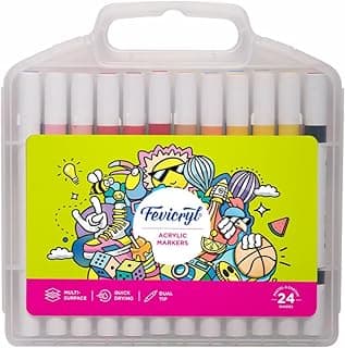 Fevicryl Multi-Surface Dual Tip Markers – 24 Vibrant Colors | Works on Wood, Metal, Plastic, Glass, Ceramic, Fabric & More | Quick-Dry, Fade-Resistant, Ideal for DIY & Professional Art