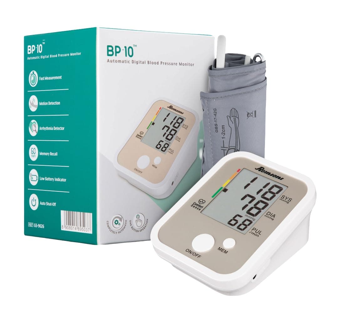 Romsons BP-10 Fully Automatic Digital Blood Pressure Monitor with 2 Years Warranty | Arrhythmia Detector | Fast Measurement | 10 Memory Recall and Auto Shut-Off