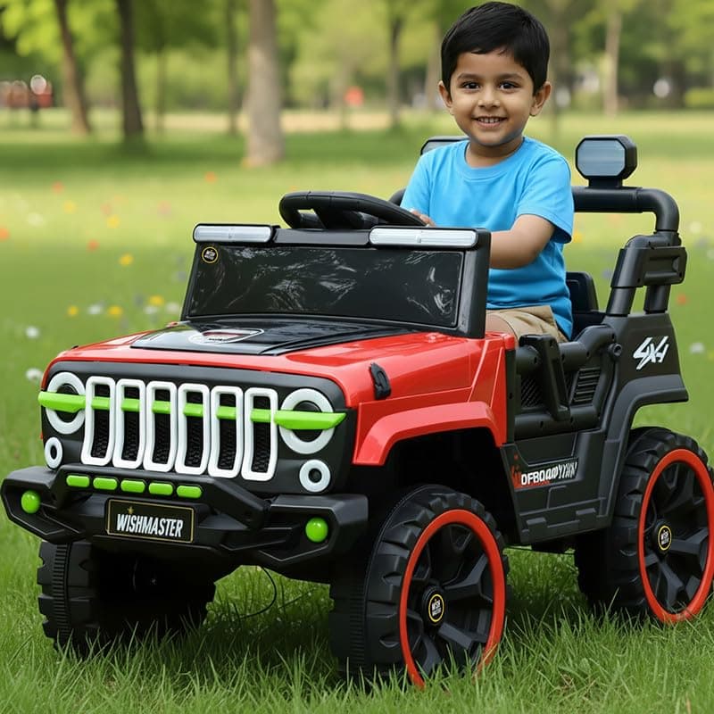 Wishmaster 4x4 Kids Electric Ride On Jeep with Remote Control | Battery Operated Car for Kids 2–6 Years | RGB LED Lights, Bluetooth Music | Birthday Gift | 1-Year Warranty On Motors & Motherboard