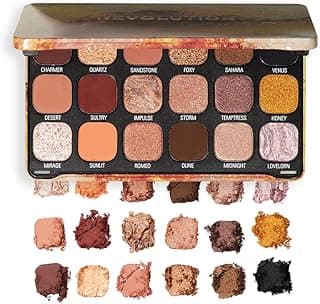 Makeup Revolution Forever Flawless Eyeshadow Palette- Bronze Temptation | Highly Pigmented and Blendible | Includes 18 shades- Glitters and Mattes | Long Wearing and Waterproof - 19g