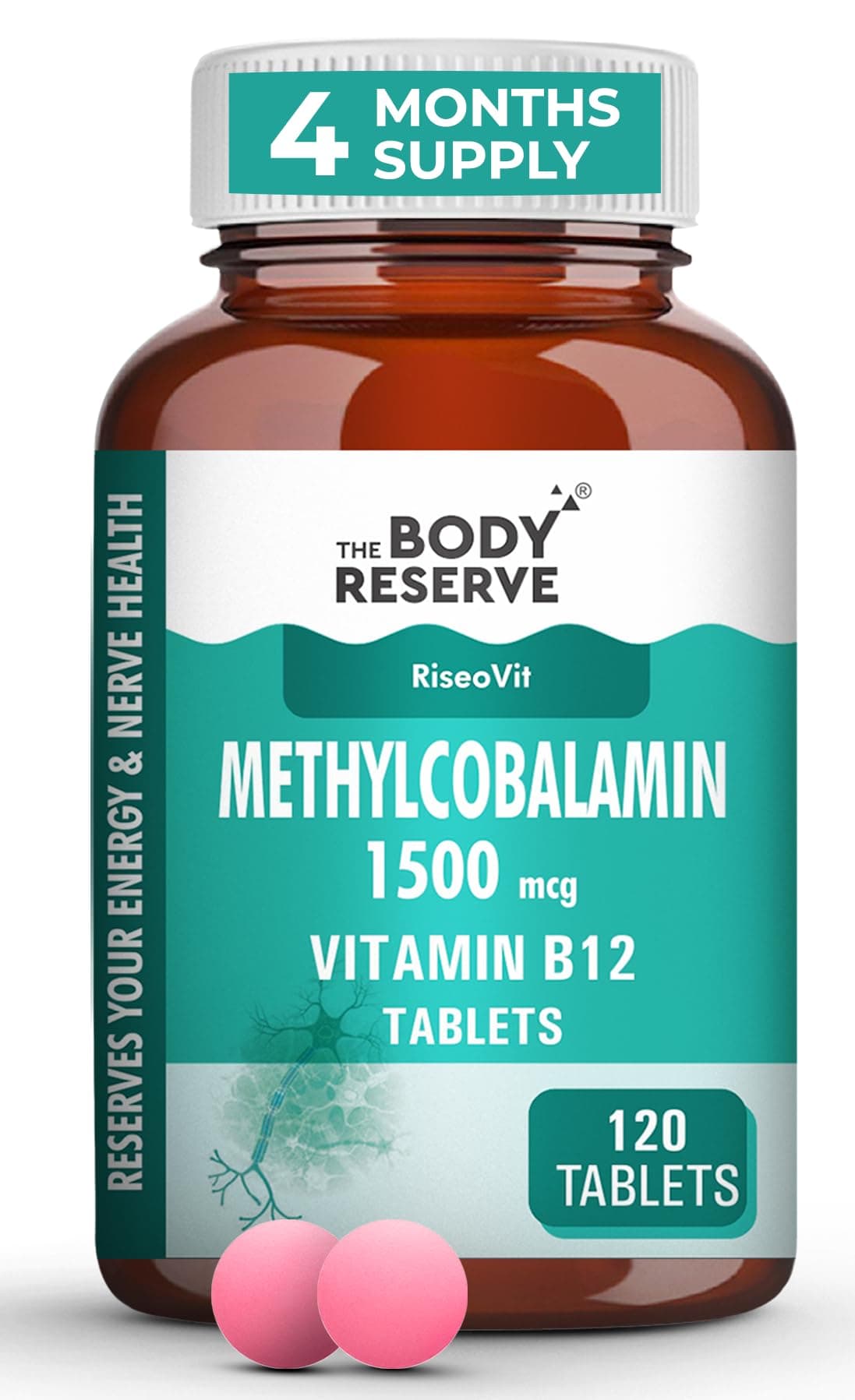 THE BODY RESERVE Vitamin B12 Tablets 1500 mcg as Methylcobalamin Vitamin B12 Supplements for Men & Women -120 Veg tablets (4 Months Supply Pack)