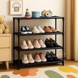 Mevigo 4 Tier Shoe Rack Organizer for Home, Space Saving Shoe Storage Shelf, Durable Multi-Layer Footwear Stand for Entryway, Bedroom, Closet & Living Room, Black
