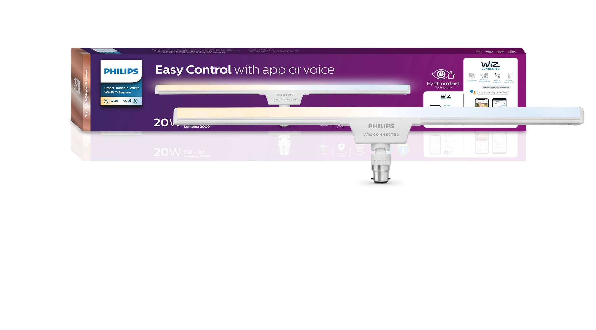PHILIPS WiZ 20W B22 Wi-Fi & Bluetooth LED Smart T-Beamer Bulb with Music Sync, Compatible with Amazon Alexa & Google Assistant, 16 Million Colours & Motion Sensing Technology | Pack of 1