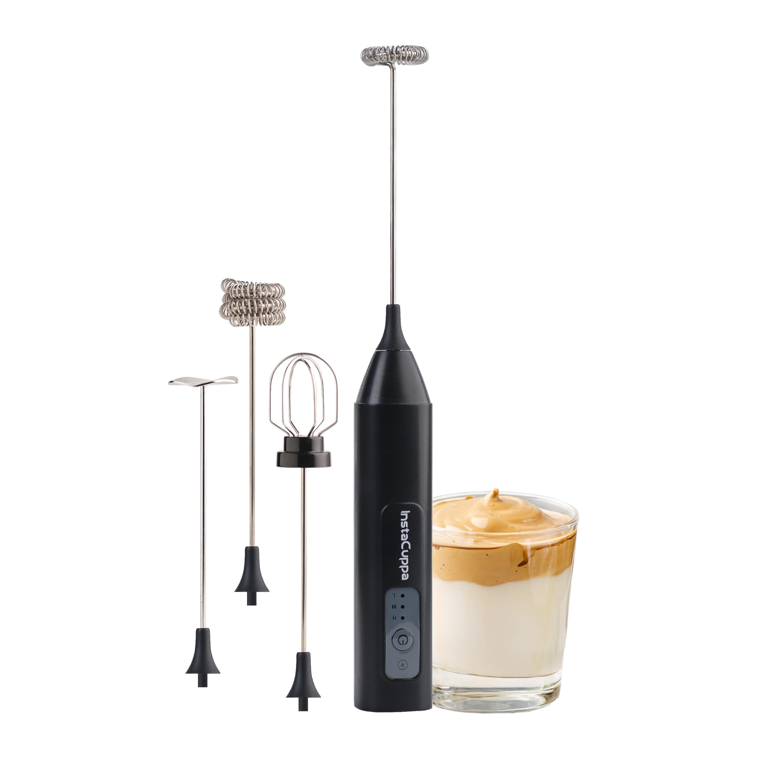 InstaCuppa Rechargeable Milk Frother for Busy Moms - 4 Whisks Beat Mix Froth, 3 Speed Settings, 30-Second Café Quality Coffee Foam Maker at Home