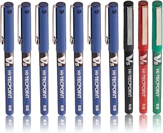 Pilot V5 Roller Fine Ball Pen Pack of 10 (7 Blue, 1 Black, 1 Red, 1 Green)