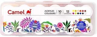 Camel Acrylic Ultra Colour – 12 Rich Shades (10ml each) | Multi-Surface DIY Paints | Vibrant & Permanent Colors | Suitable on Canvas, Wood, Fabric, Paper and Ceramics