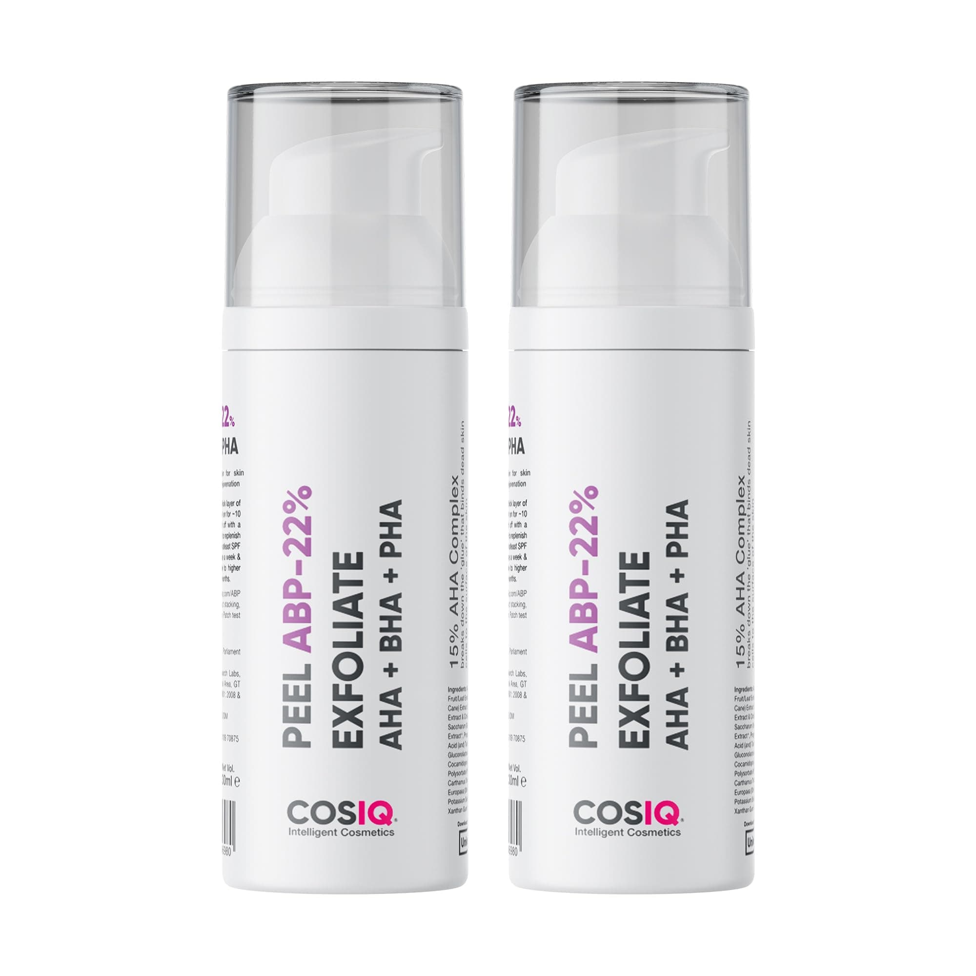 Cos-IQ ABP 22(15% AHA + 5% PHA + 2% BHA) Peeling Solution for Glowing Skin, Smooth Texture & Pore Cleansing | AHA BHA PHA Peel For Regular Exfoliation (30ml, Pack of 2)