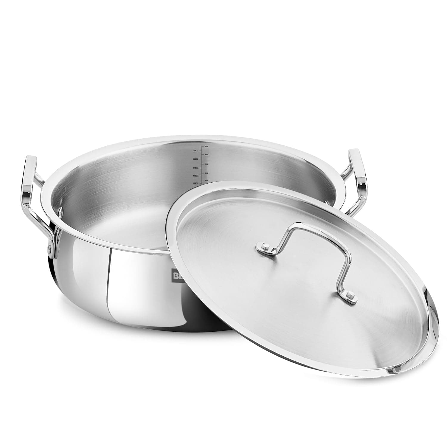 Bergner BE Essentials TriPly Stainless Steel 32 cm Biryani Handi Lid, 8.4 L Biryani Pot, Large Patila Handi, Even Heat Distribution, Non-Toxic, Healthy, Less Oil Use - Induction and Gas Stove Ready