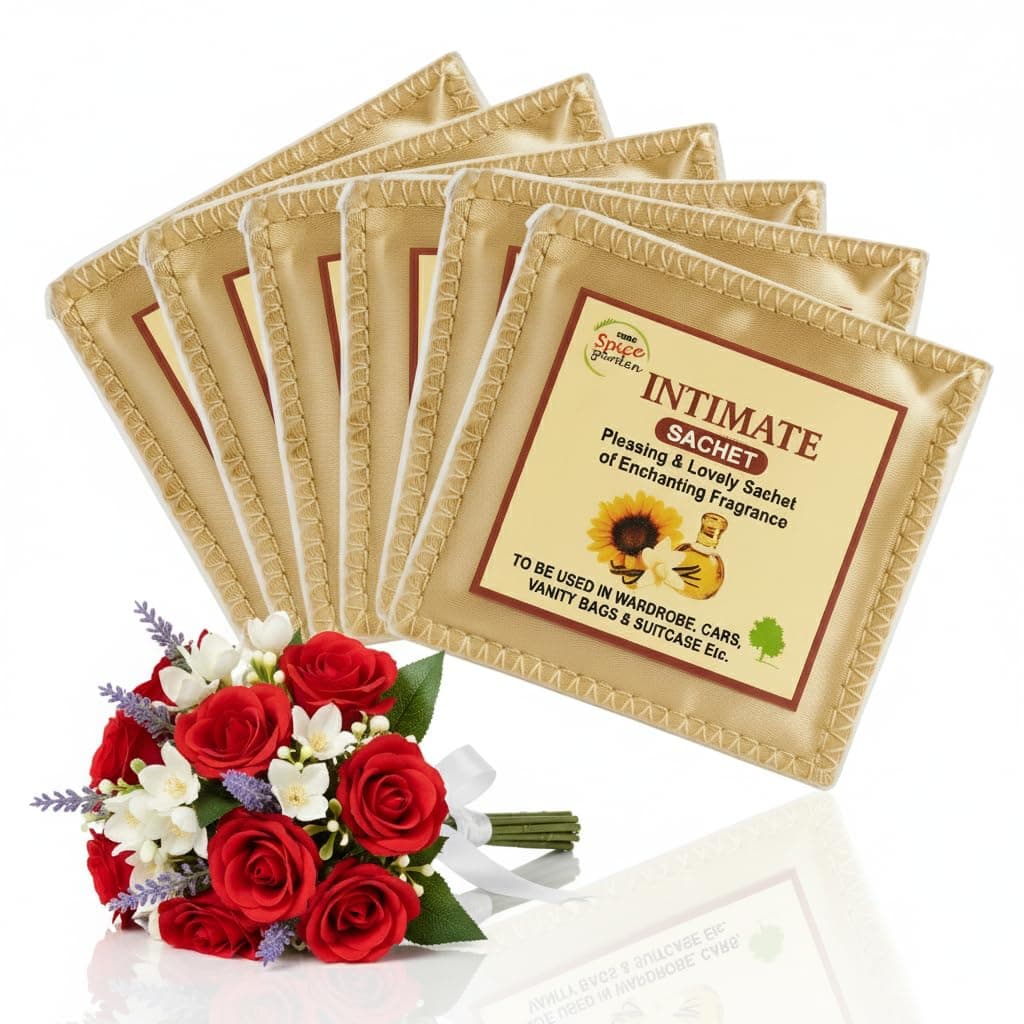 Mysore Intimate Fragrance Sachets (6 Pack) | Natural Intimate Powder |Eco-Friendly Cloth Pouch | Long-Lasting Freshener for Wardrobe,Cars, Bathroom, Closet, Saree, Cupboard