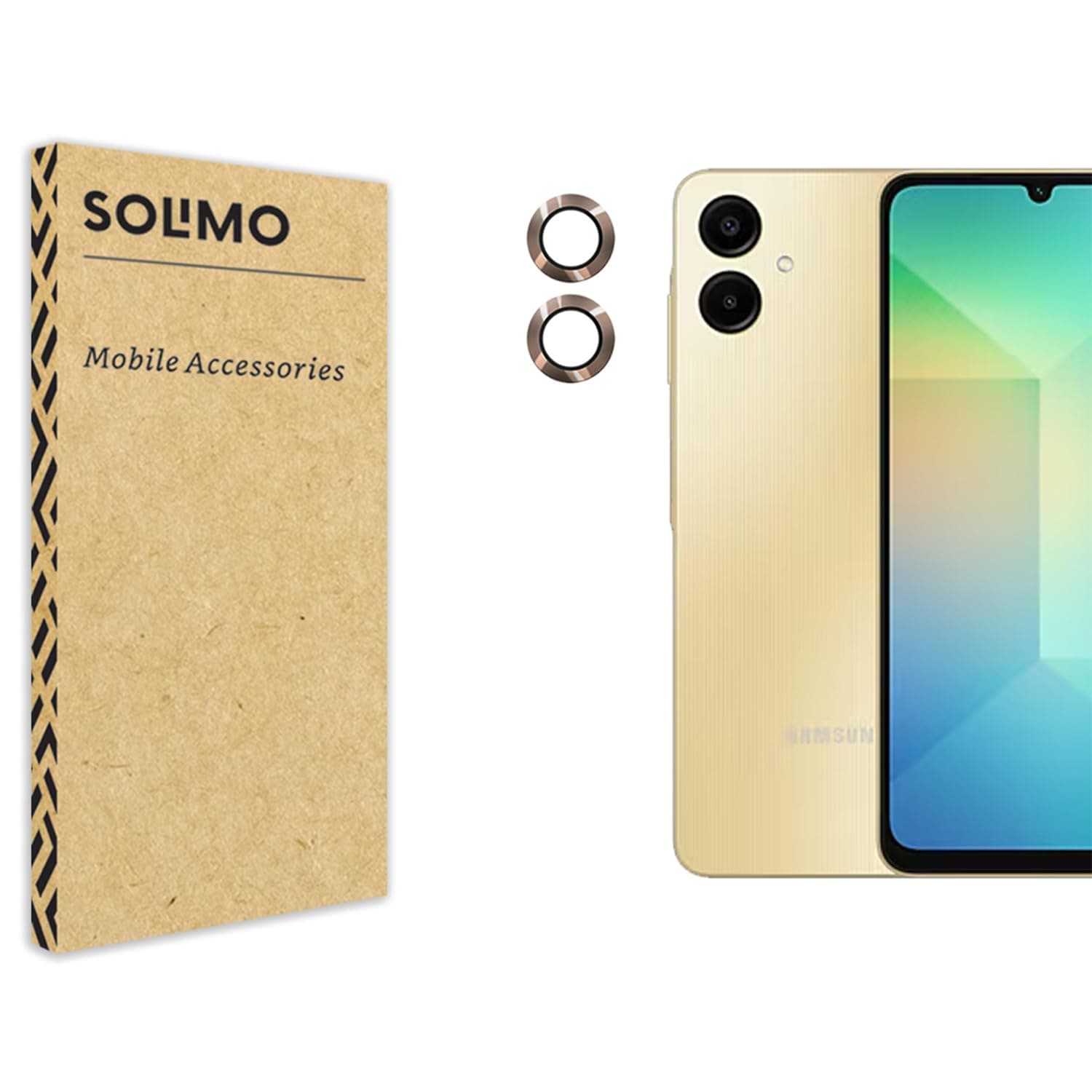 Amazon Brand - Solimo Camera Glass Lens Protector Ring for Samsung Galaxy A06 5G Case Friendly with Edge to Edge Coverage and Easy Installation (Gold)