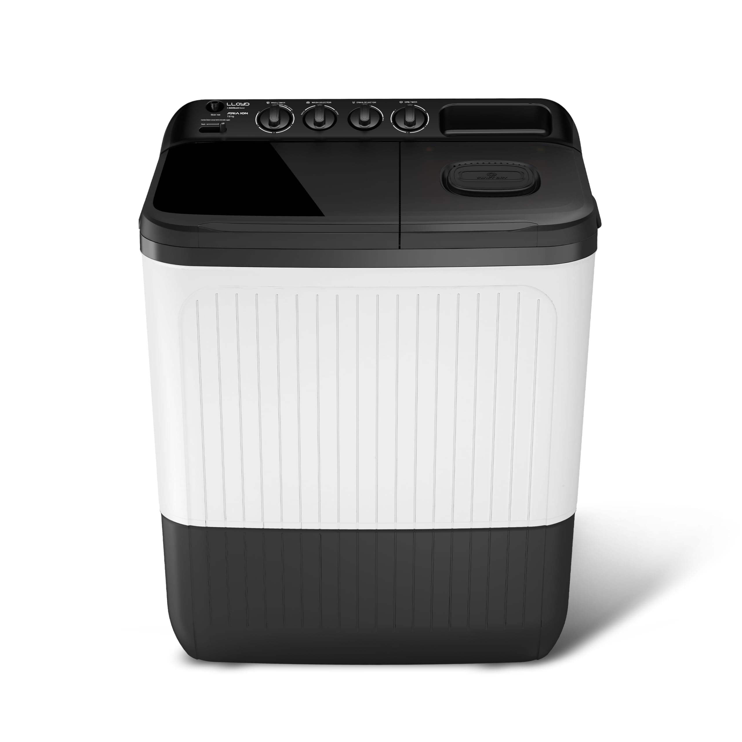 Lloyd 7 kg 5 Star Semi Automatic Top Load Washing Machine |1300 RPM | Detergent Storage Zone | 3 Wash Programs | Swift Dry | Magic Filter, GLWS705AODDG, Dark Grey and White)