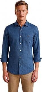 Louis Philippe Men’s Linen Blend Solid Shirt with Soft Handfeel & Naturally Antibacterial Finish – Holiday Wear