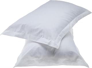 Amazon Brand - Solimo Pristine Off-White Pillow Cover, Brushed Cotton (Set of 2, White, 17" X 27"), 144 Thread Count, 68L x 43W Centimeters, Solid