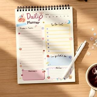 To Do List Daily Planner Notepad | Undated 50 Sheets/100 Pages Tear Off | Planning Memo Pad | Daily To Do Kawai Planner Diary | Spiral Notepad | For Home & Offices | Easy to Carry | Size - 5.8 x 8.2 inches