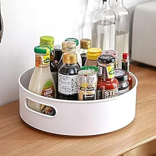 MosQuick Multi-Purpose 360° Rotating Organizer Tray Space-Saving Cabinet countertop Pantry Storage Lazy Susan Rotating Tray for Kitchen Organiser Spice Rack Fridge Organizer Oil Stand (White)