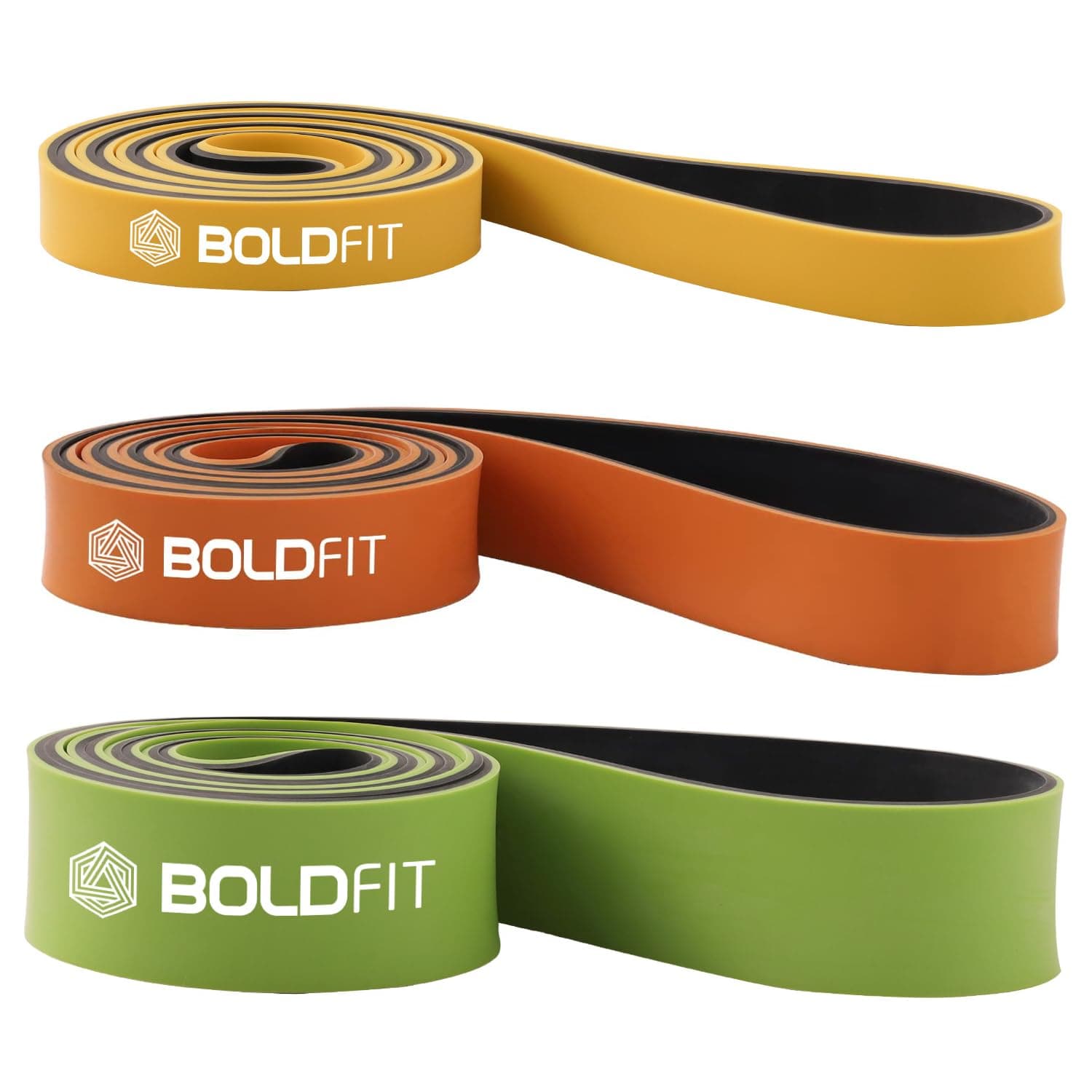 Boldfit Resistance Bands for Workout Dual Color Heavy Resistance Band for Stretching, Pull ups, Home Exercise Band for Gym Workout Stretch for Men and Women - Green Orange Yellow Set