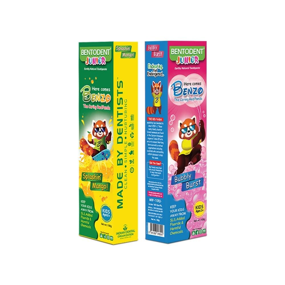 Bentodent 100% Natural Kids super saver pack bubble gum 100g & mango 100g Toothpaste, Fluoride Free, Sls Free, Complete oral care protection for kids, Fresh Breath, Best toothpaste for kids 2+ years 100g each