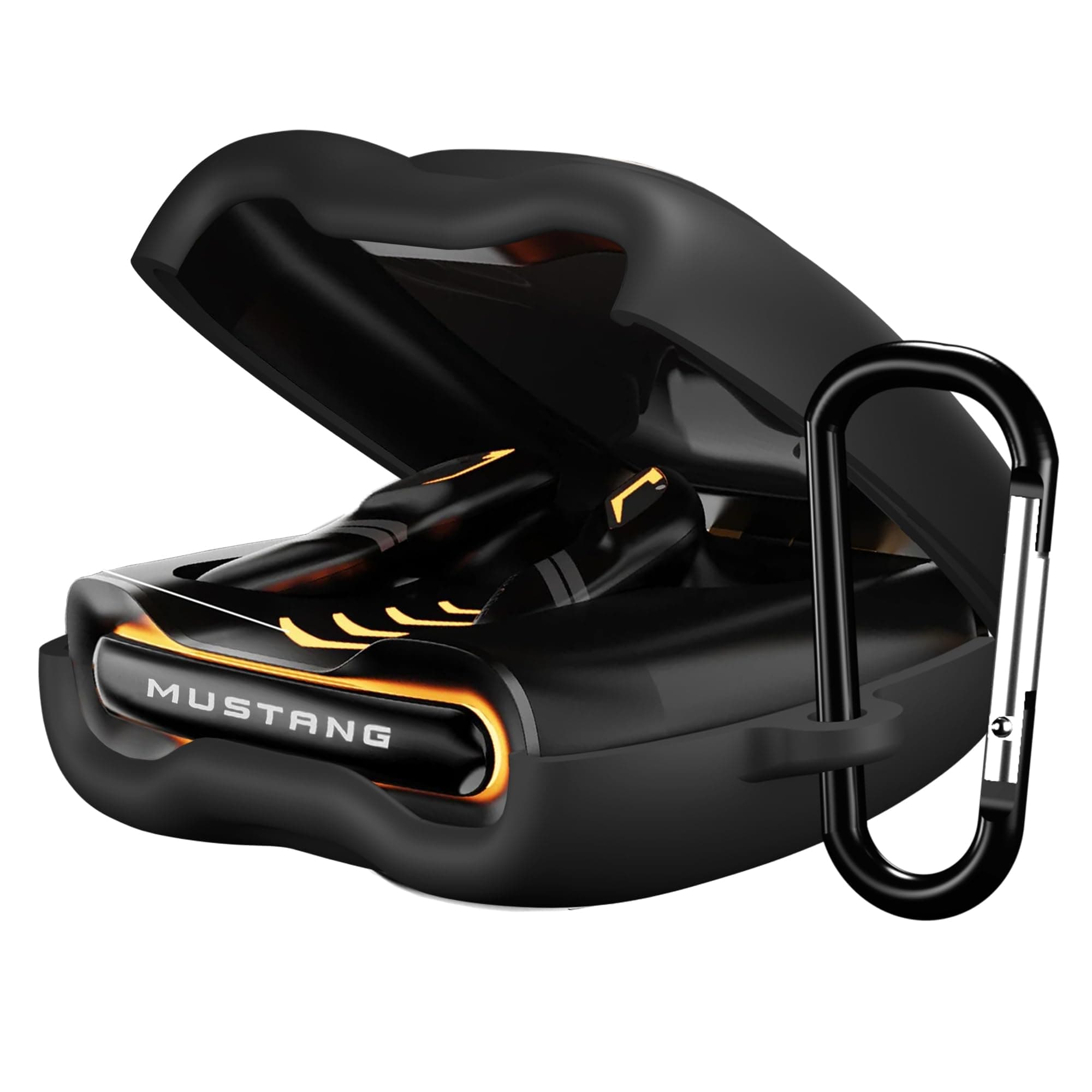 Sounce Earphone Case Cover Compatible for GOBOULT Mustang Torq TWS Earbuds, Soft Silicone Skin Case Cover Shock-Absorbing Protective Case with Keychain [Front LED Visible] (Black)
