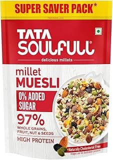 Tata Soulfull 0% Added Sugar Millet Muesli, 700 g, High Protein, Rich in Fibre, 97% Wholegrains, Fruit, Nut & Seeds, Contains Ragi Flakes, Contains Almonds, Flax Seeds, Chia Seeds, Pumpkin Seeds
