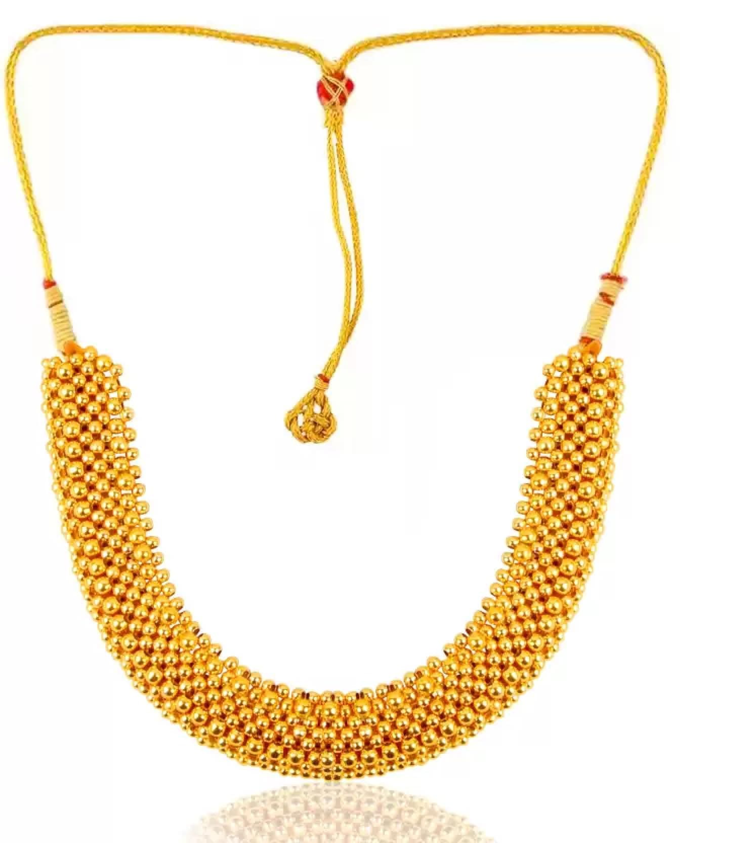 Lila Traditional Wedding Maharashtrian Kolhapuri Thushi necklace White Pearl Saaj Thushi Mangalsutra Pendant Locket Necklace Set Jewellery