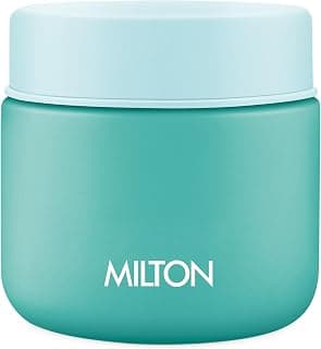 MILTON Grab N Go 350 Thermosteel Vacuum Insulated Food Jar|Hot & Cold Thermal Flask,Double Walled|Leak Proof|Ideal for carrying Soup,Khichdi,Sweet Corn to Office,School & Travelling,350 ml,Aqua Green
