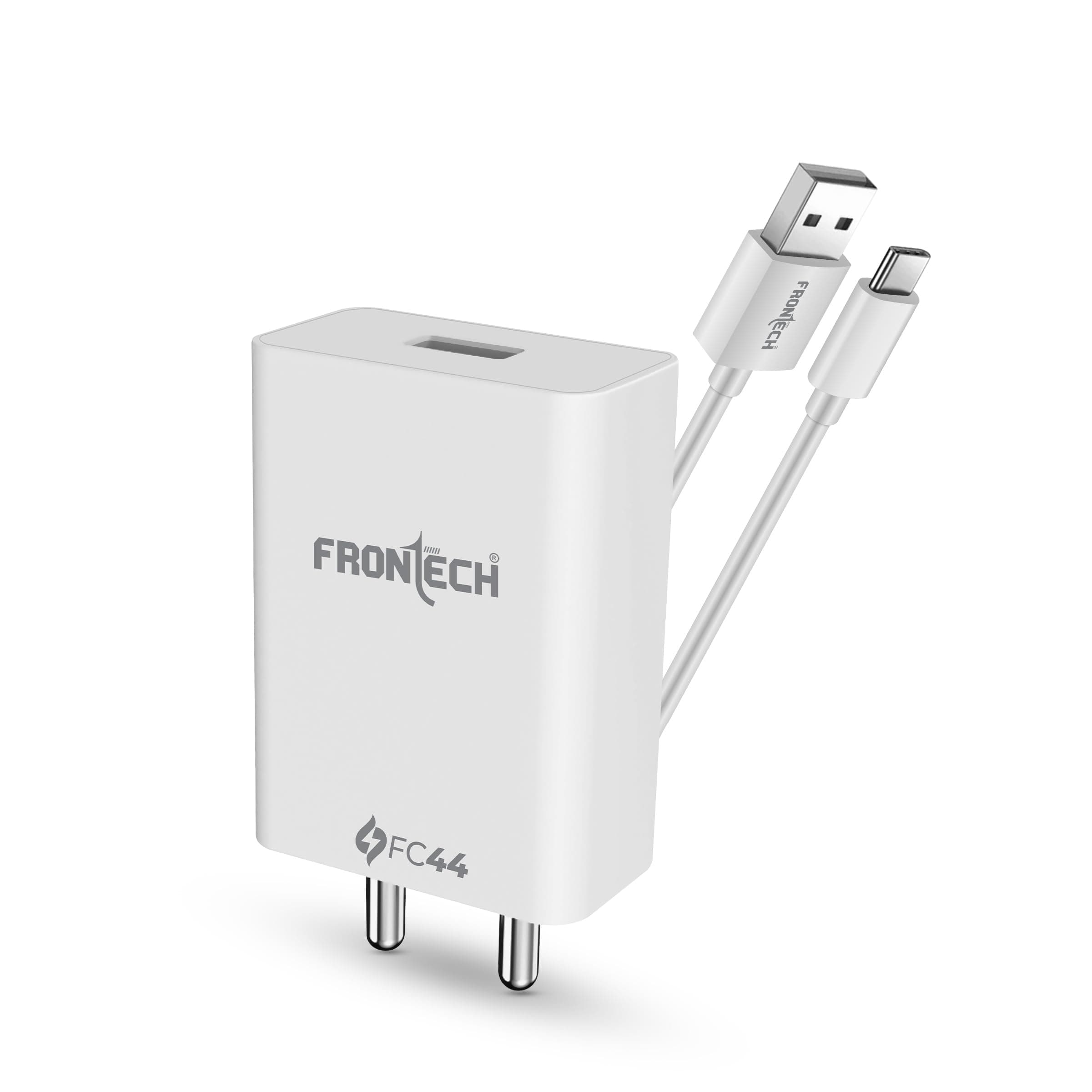 Frontech 44W Flash Charger | USB to Type-C Fast Charging | Smart Chip Protection | 1M Type-C Cable Included | Universal Compatibility (MCH-0027)
