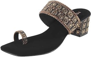 Metro Women's Gold Ethnic wear Block Heel Fashion Sandals