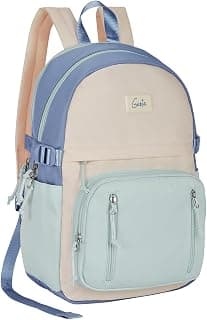 Genie Lit Casual Backpack For Girls|17 Inch-18 Litres With laptop Compartment, Back pocket, Side Pockets with Padded Shoulders|Best for Laptop, Water Bottles, Stationery & all Essentials-Grey Blue