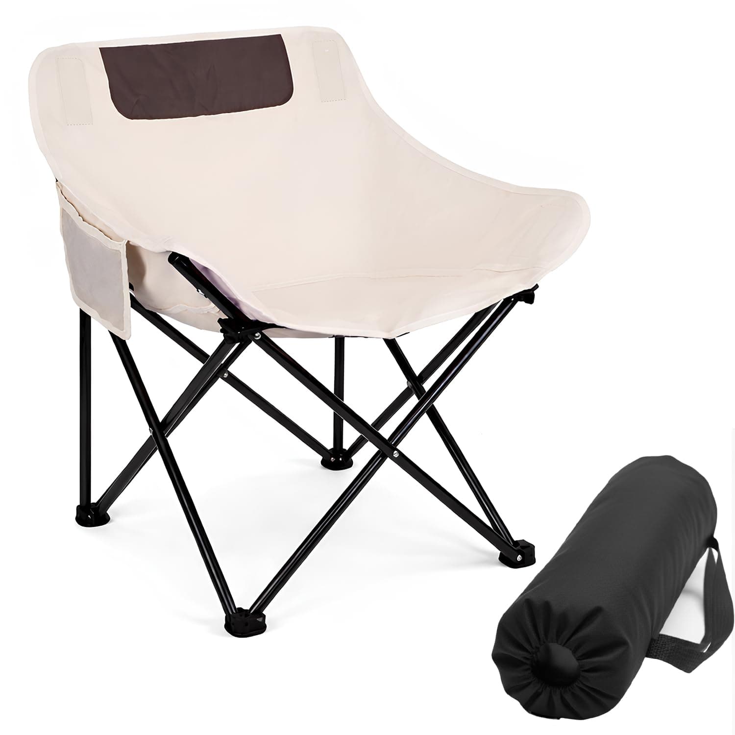 Hacer Carbon Steel Camping Chair Foldable with Backrest | Portable Folding Chair for Travel, Picnic, Beach, Garden, Trekking, Car Trips, Outdoor Camping Use Foldable Camping Chair for Adults (White)