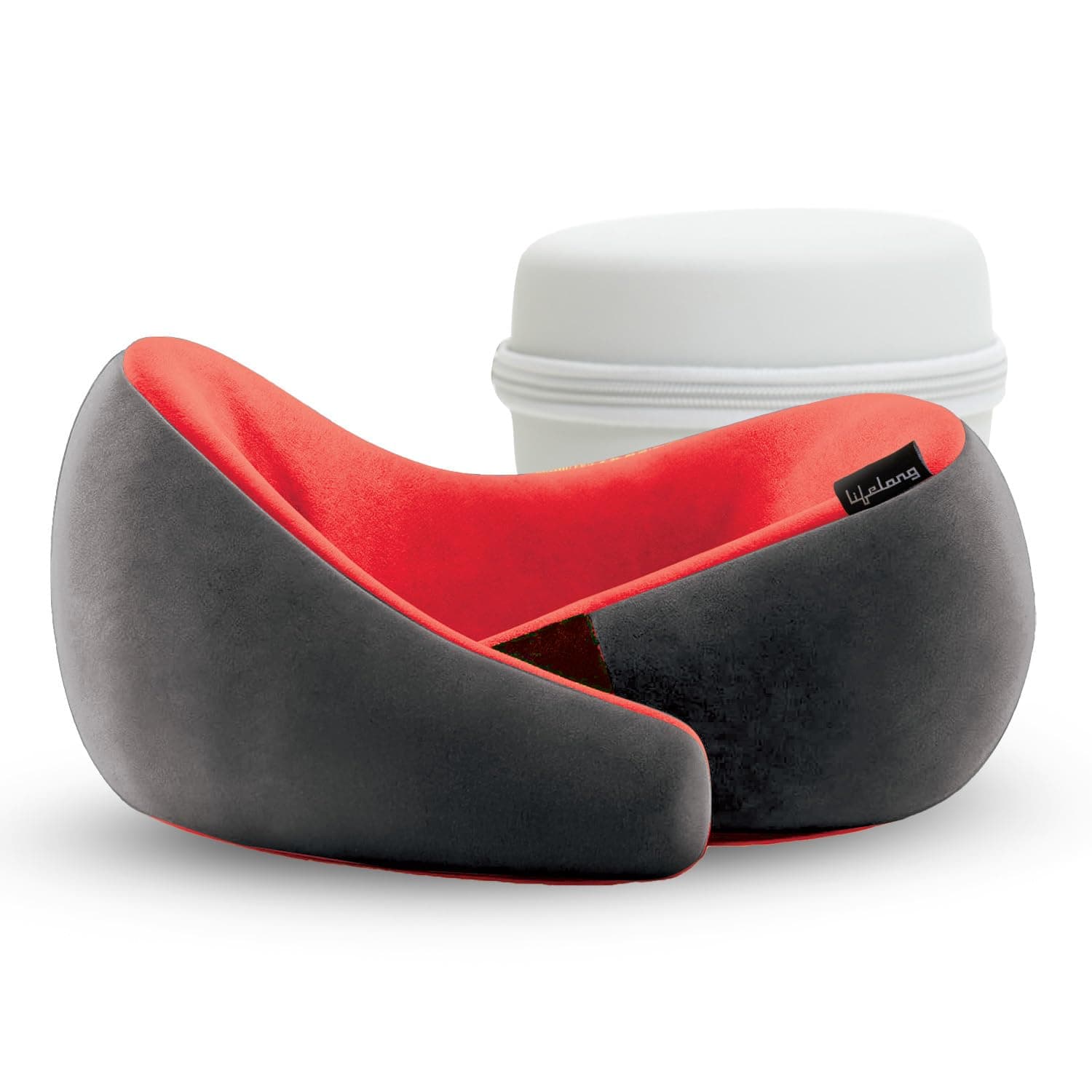 Lifelong Travel Neck Pillow | Premium Memory Foam Neck Support | Adjustable Headrest for Sleeping, Airplane Use | Portable Cushion with Case | Red