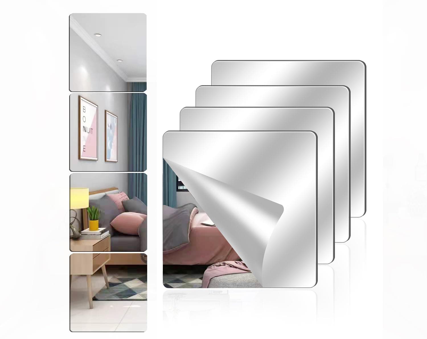 VPICKEVYS Acrylic Wall Mirror, Full Length 8 x 8 Inch Self Adhesive Frameless Small Mirror Tiles, Flexible Plastic Mirror Panels for Bedroom, Home, Gym, Door (8 x 8 Inch)