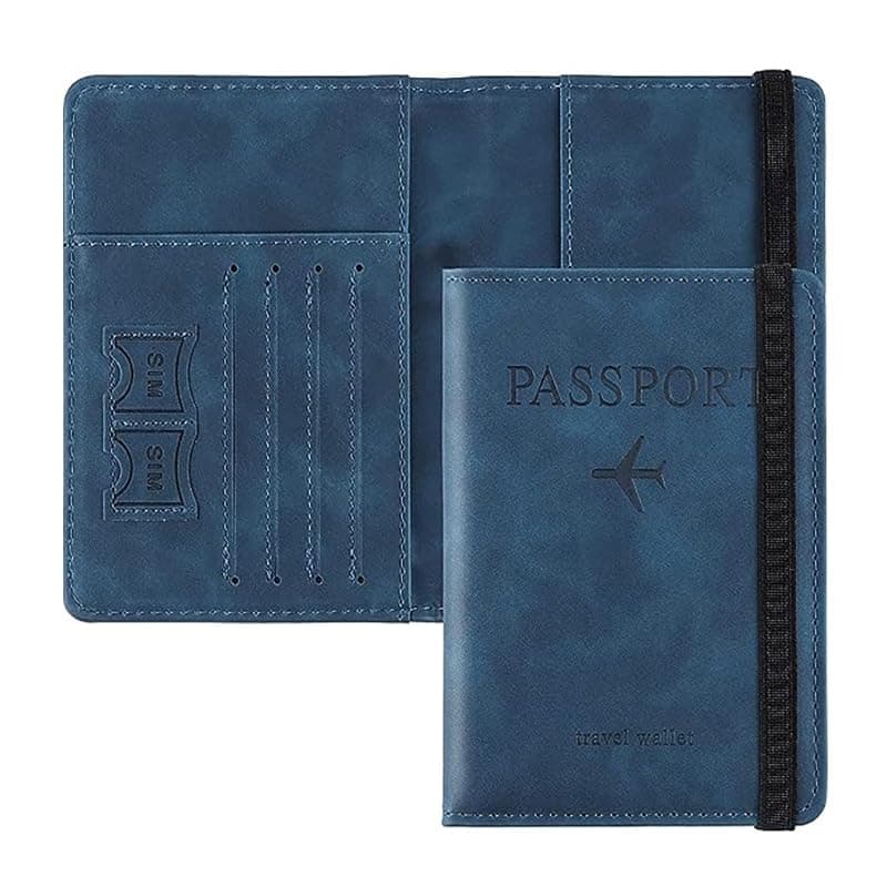 Stealodeal RFID Dark Blue Passport Holder Travel Wallet Organiser, Passport Case with PU Leather Travel Document Holder for Men & Women Travel Accessories.