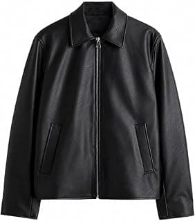 Generic Black Leather Jacket for Men | Collared Zip-Up Classic Style | Crop Fit Racing Sports Bomber Jacket | Premium Leather Regular Fit Jacket for Casual & Biker Wear