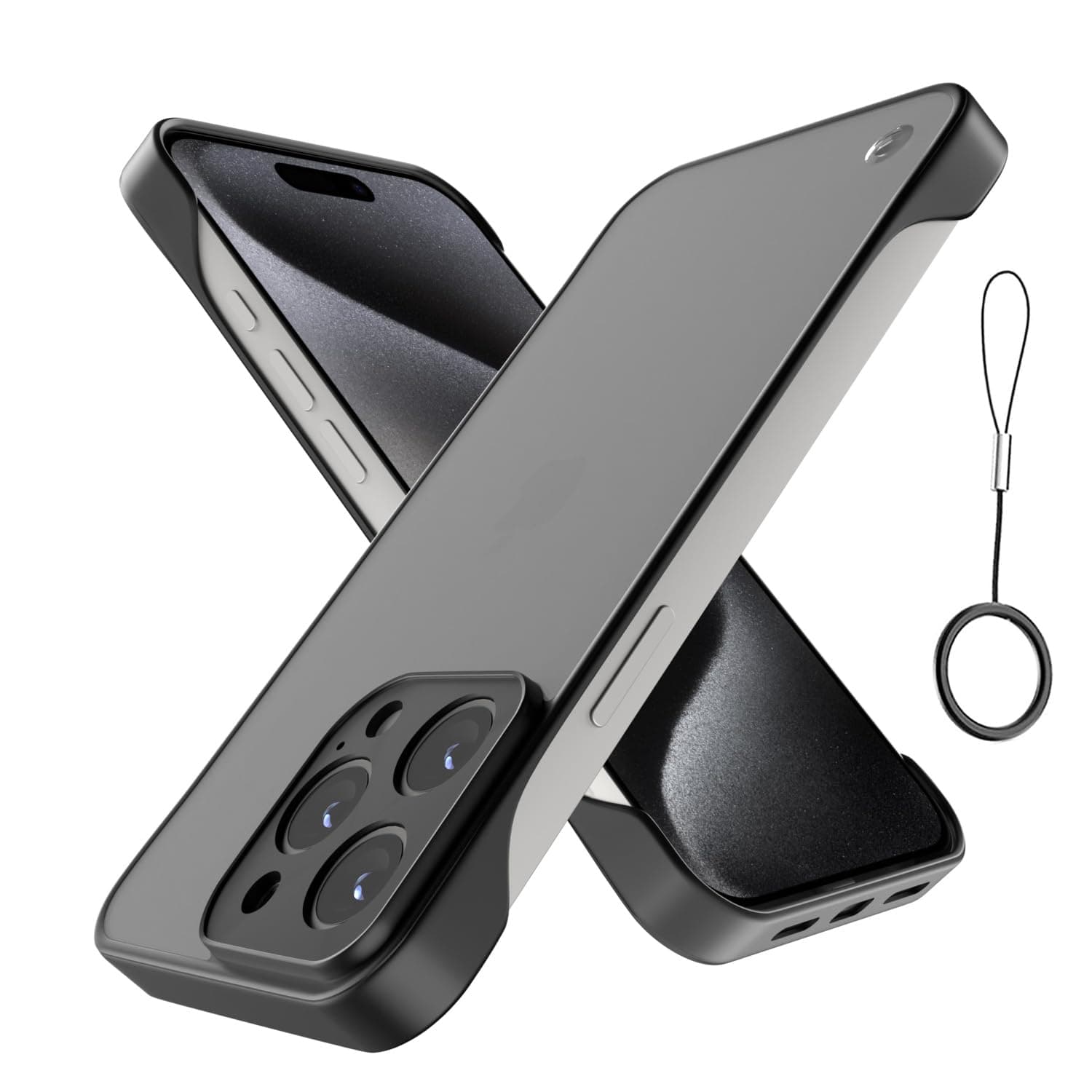 Amazon Basics Cover for iPhone 15 Pro Max |Hybrid Frameless|Full Camera Protection|Raised Edges|Frosted Matte Translucent Bumper Case(Black)