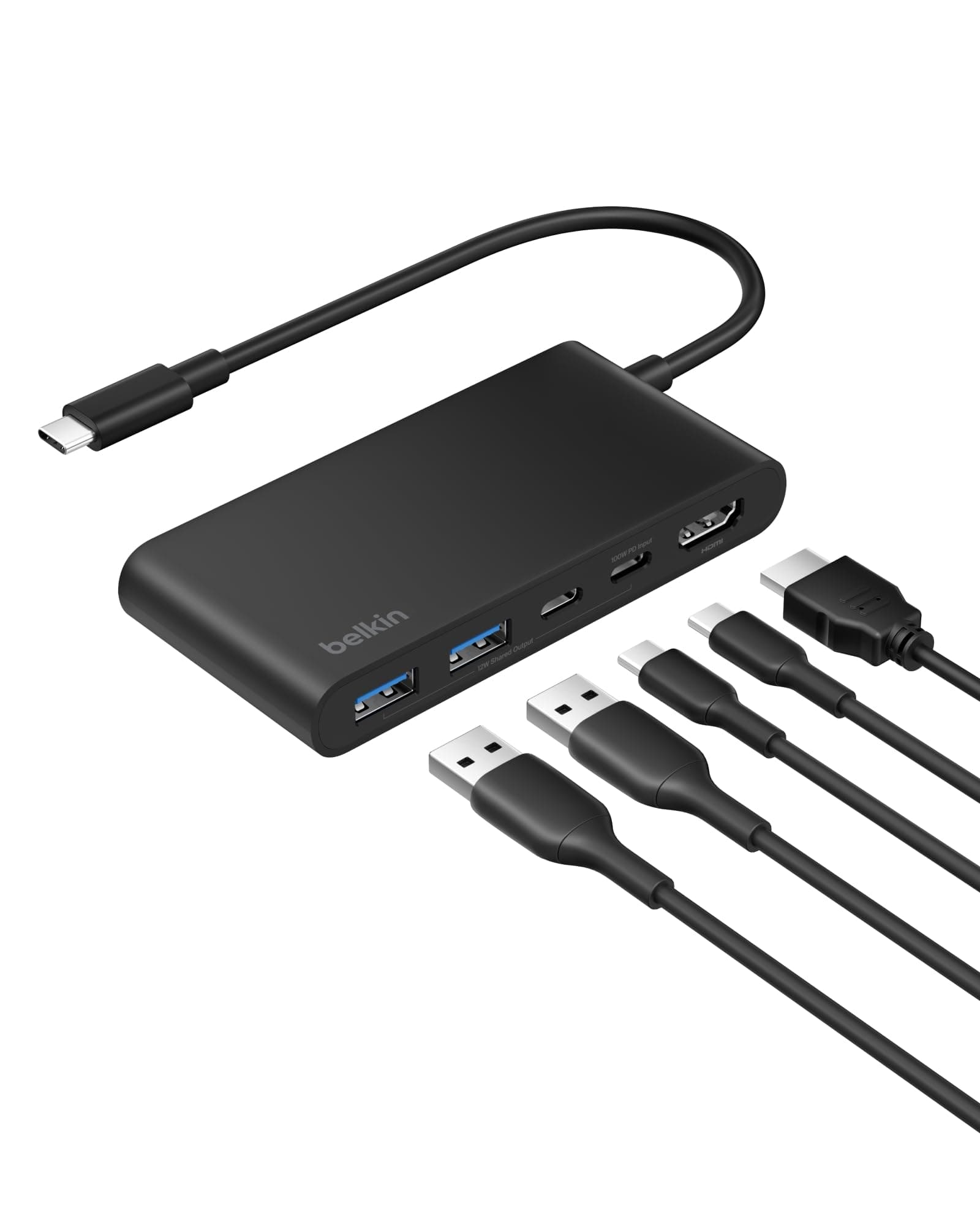 Belkin USB C Hub 5-in-1, Type C Hub for Laptop & PC – USB Hub with 4K HDMI 2.0, 100W PD Charging, USB-A Ports, 5Gbps Data Transfer | USB Docking Station for MacBook Pro, Air, iPad Pro & More | Multiport adapter with 5Gbps data transfer and pass-through power for MacBook, iPad, and Windows laptops