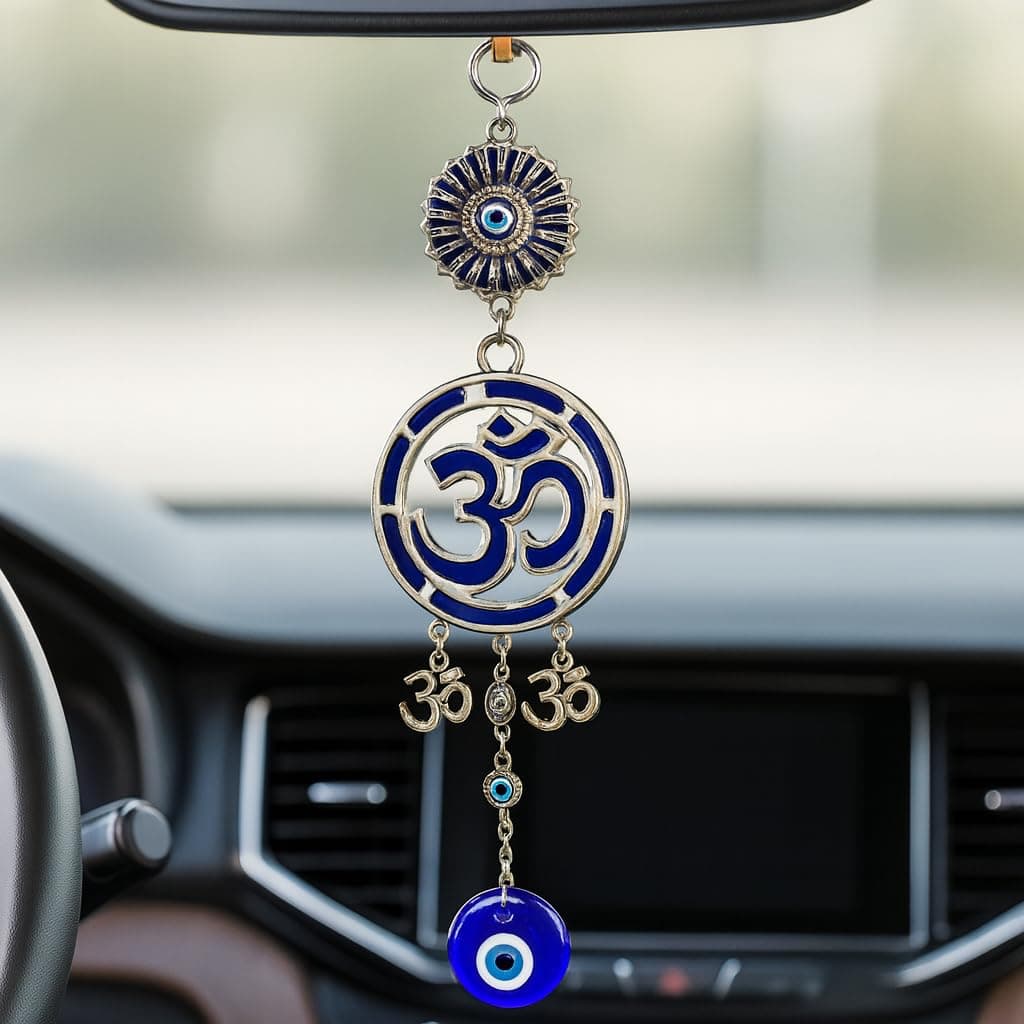 Shoppersduniya Om Evil Eye Hanging Nazar Battu for Car Mirror Hanging Protection and Prosperity|Good Luck Charm and Prosperity at Office and Home Decor Wall Hanging (11.5 inch.)