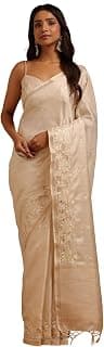 Soch Womens Tussar Hand Embroidered Saree With Tassels