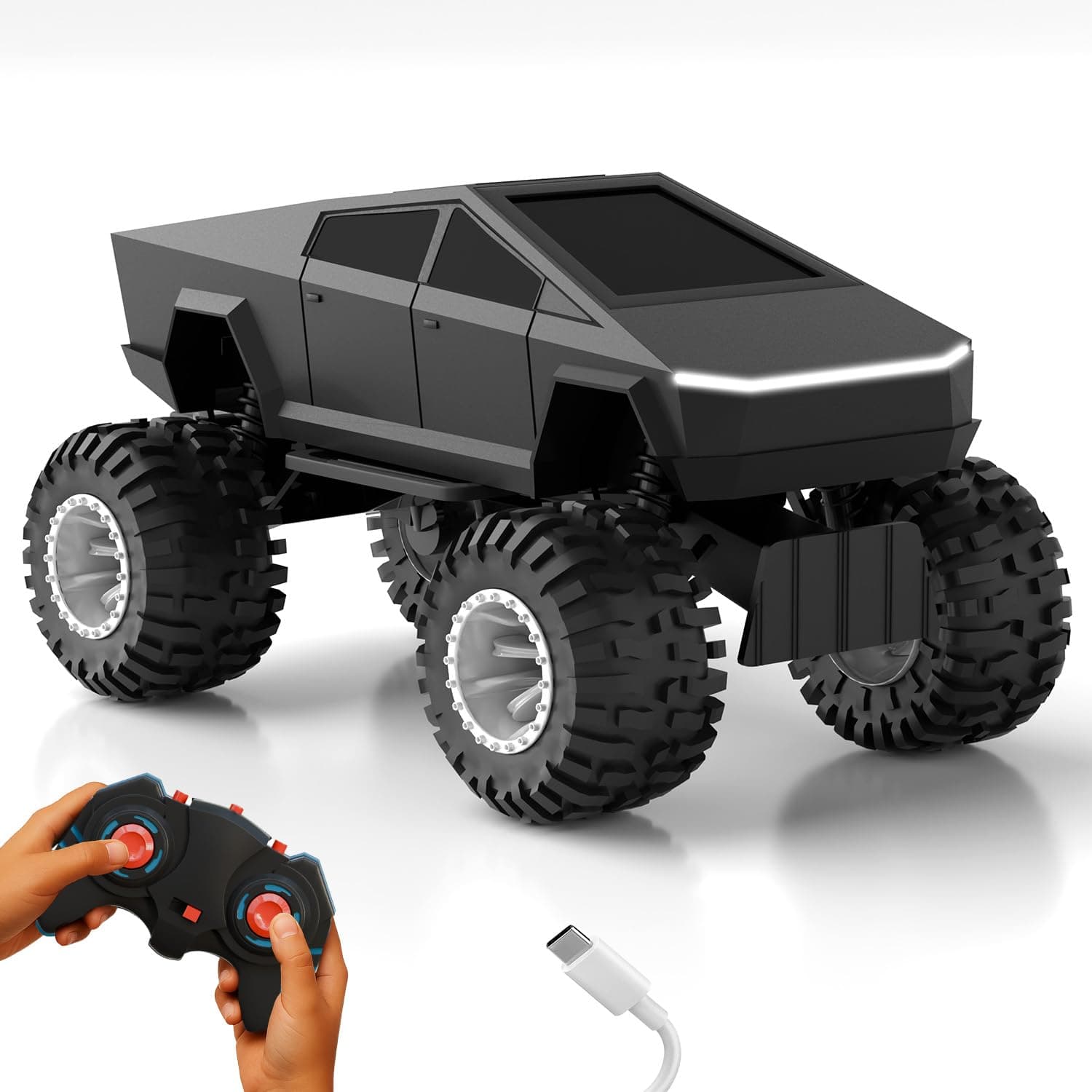 Lifelong Cuppy Cyberon Rechargeable Remote Control Truck for Kids 6 12 Years|Off Road Turbo Speed, 2.4GHz Remote 100 ft, Type C Charging, LED Lights, BIS Certified RC Car for Kids (LLCRMT01) (Black)