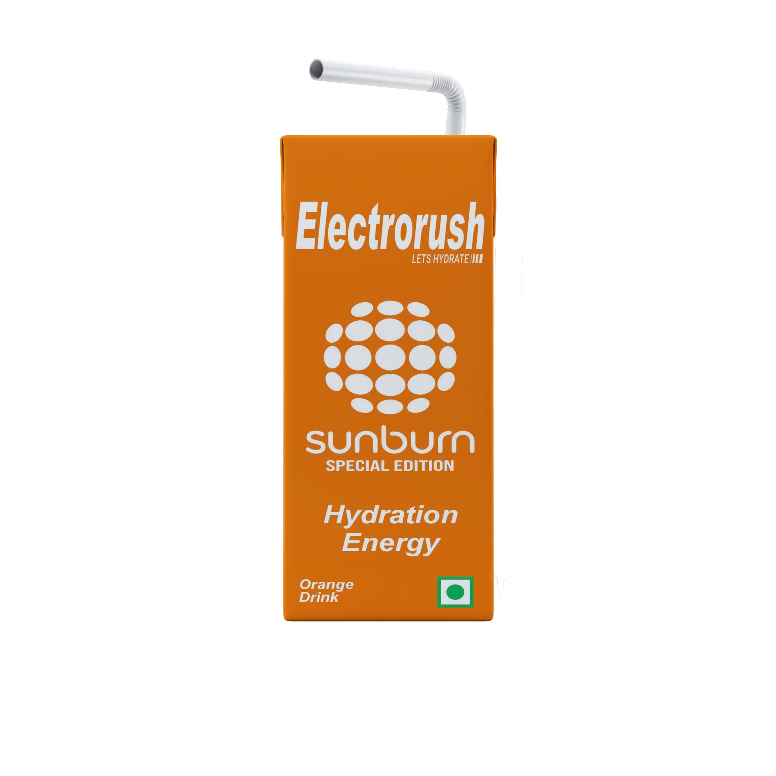 Electrorush Sunburn Orange Hydration Energy Ready-to-Drink 250ml (Pack of 6) | Energy Beverage with Electrolytes, Caffeine & Vitamins | Orange Flavour | Instant Energy & Hydration Support