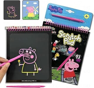 Wembley Peppa Pig Scratch Pad Art Notepad with Story Magical Scratch DIY Activity Set with Pen Gift for Boys Girls Ages 4 5 6 7 8 9 Colorful Creative Doodle Scribble Pad