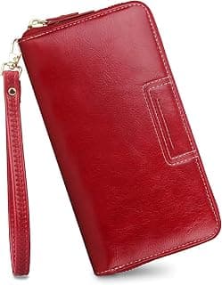 Contacts Wristlet Wallets for Women with RFID Protection | Ladies Leather Clutch/Wallet | Large Capacity Zipper Purse/Card Holder Organizer for Women (Red)